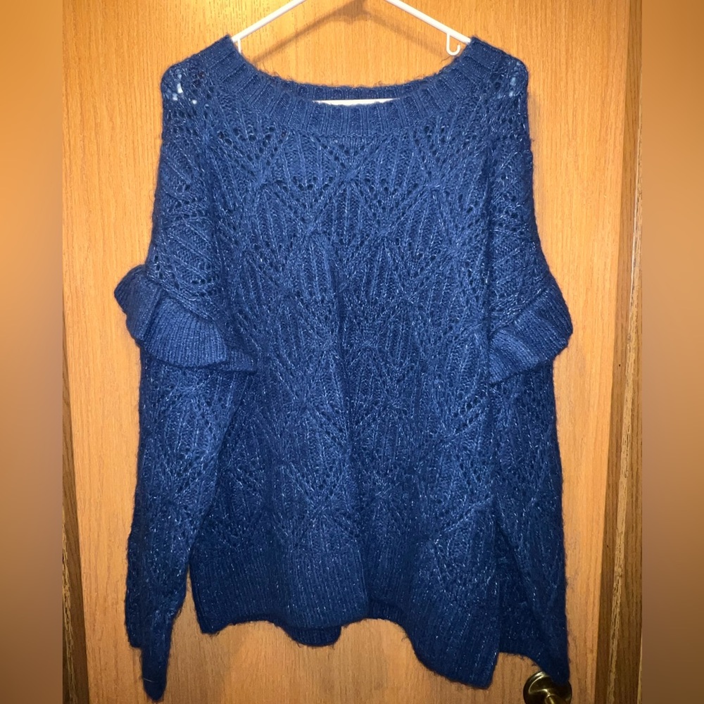 Pointelle Knit Ruffle Sleeve Sweater - Picture 3 of 7